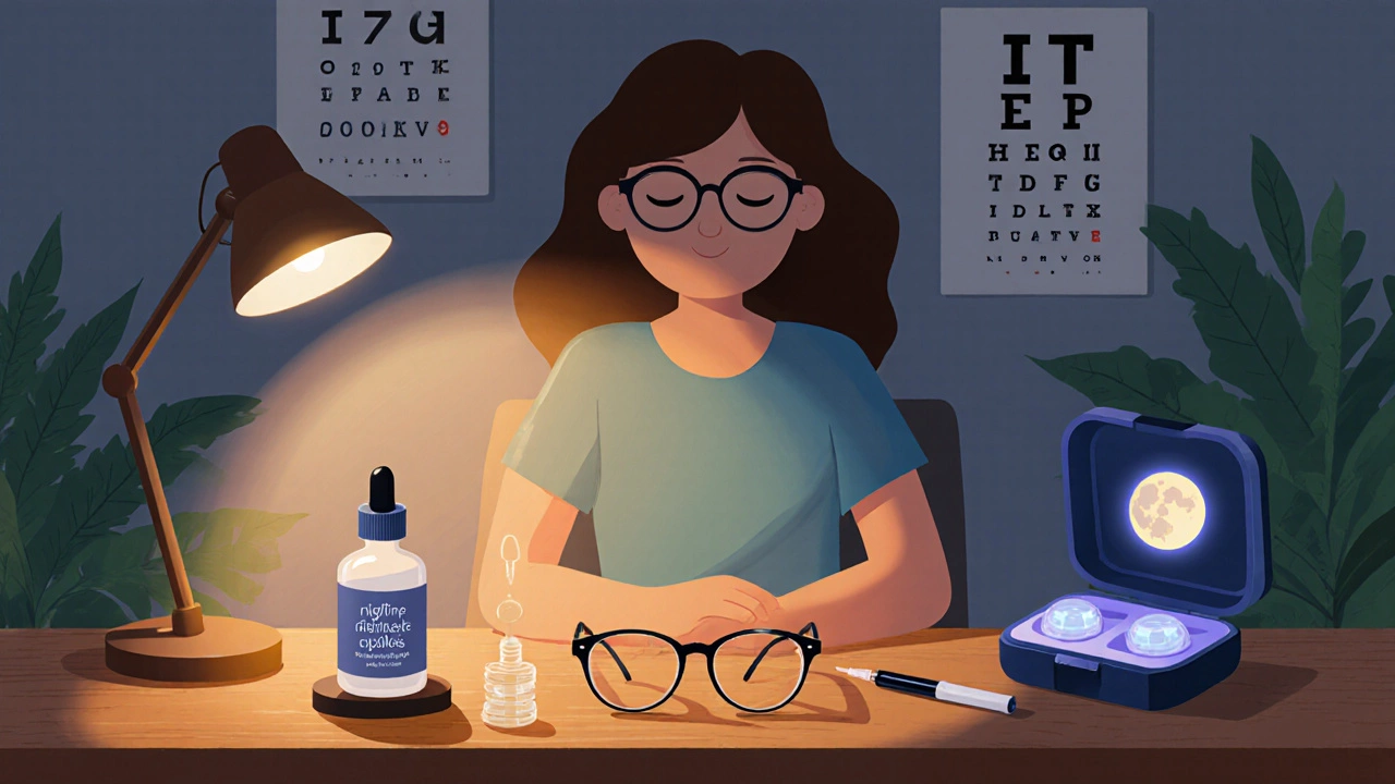 Человек выбирает очки, контактные линзы, ортокератологию и имплант ICL.