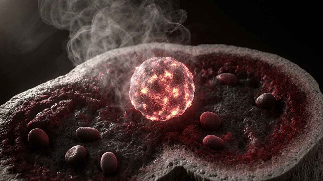 Поперечный разрез костного мозга с аномально высокой продукцией лейкоцитов.