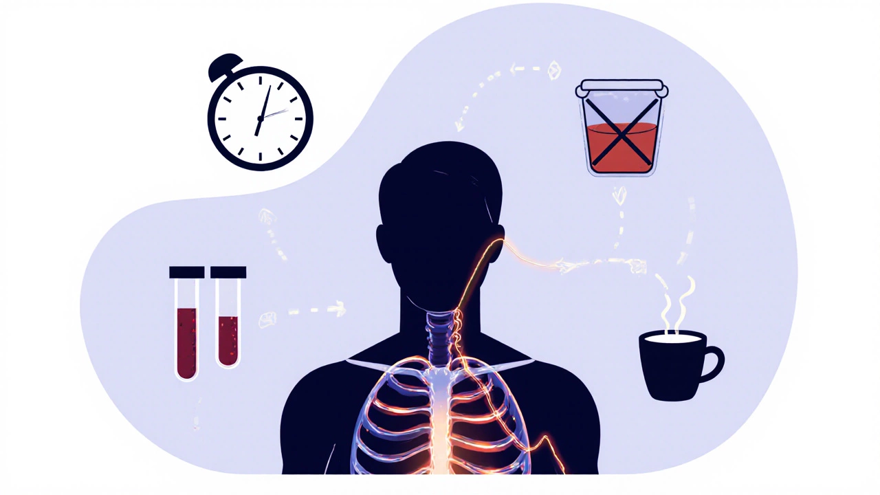 Схематичное изображение тела с графиком уровня кортизола, снижающегося от утреннего пробуждения к 7:30.