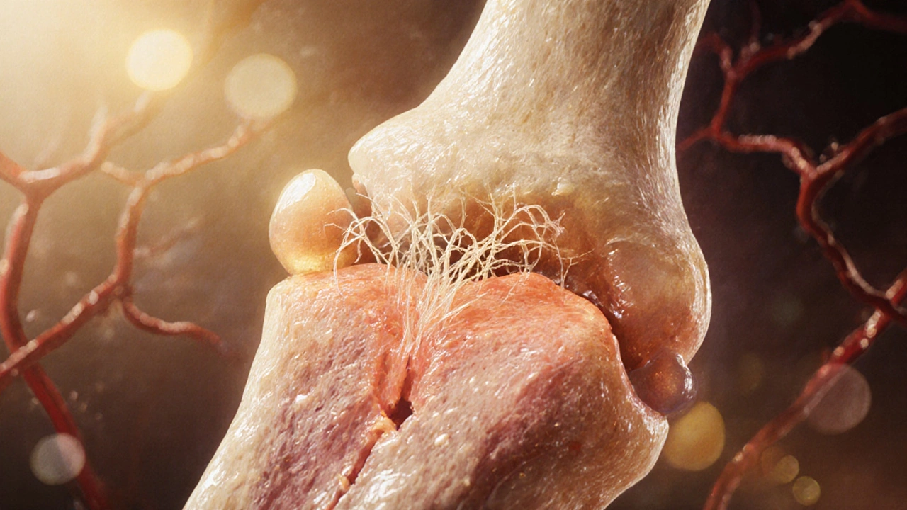 Фибробласты формируют коллагеновые волокна в виде желеобразного каркаса вокруг сломанной кости.