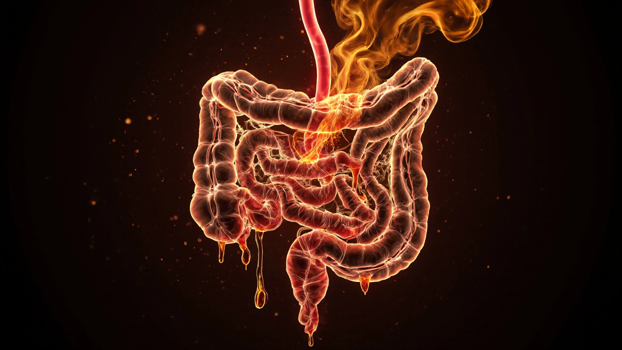 Кишечник, соединённый с веной, теряющий железо и испускающий воспалительный дым