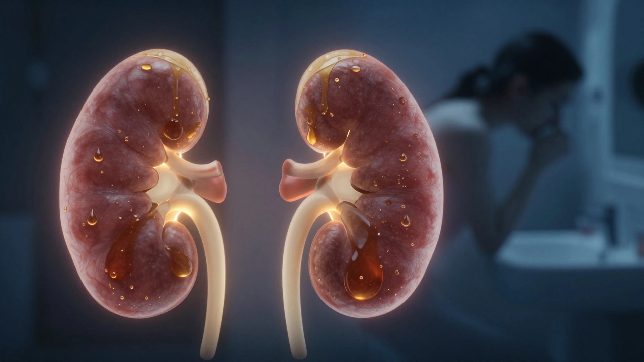 Абстрактное изображение почек, накапливающих концентрированную мочу за ночь.