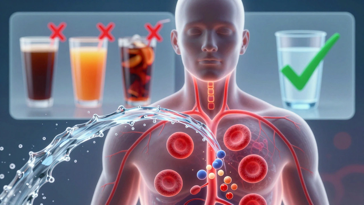 Прозрачный силуэт с потоком воды, усиливающим кровоток.