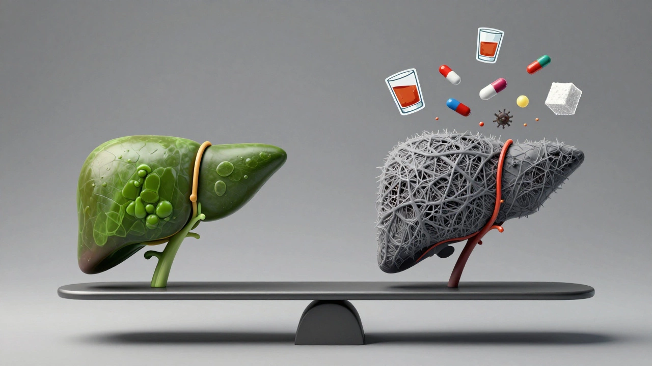 Символическая шкала: здоровая печень против поврежденной с факторами риска