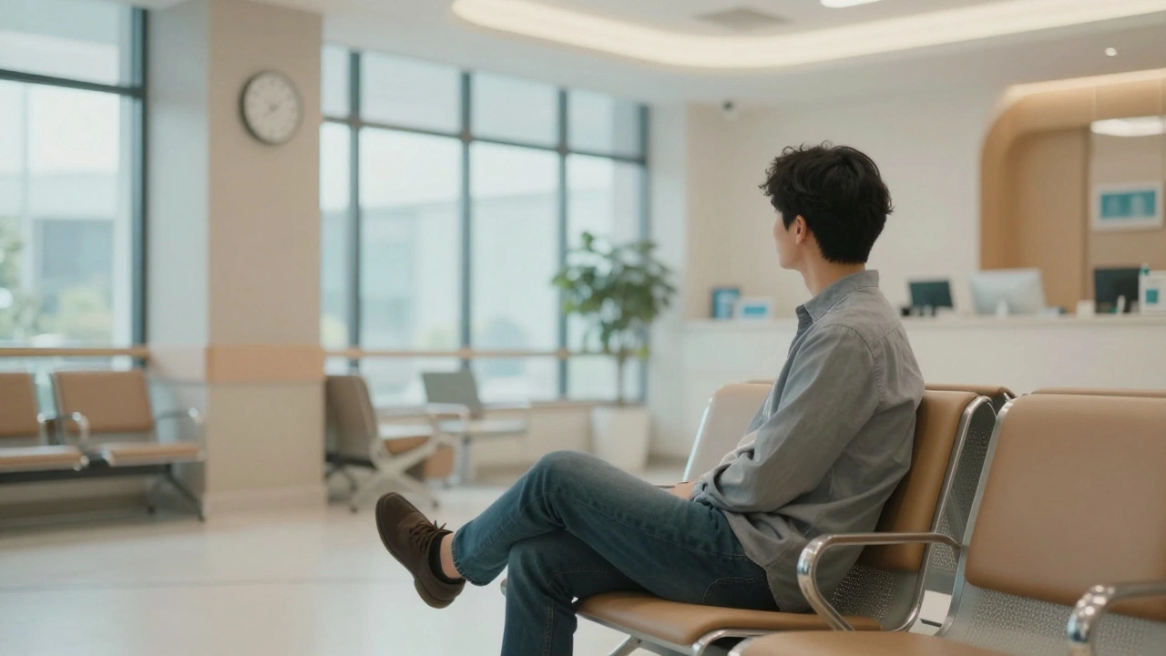 Человек спокойно ждёт анализа в поликлинике