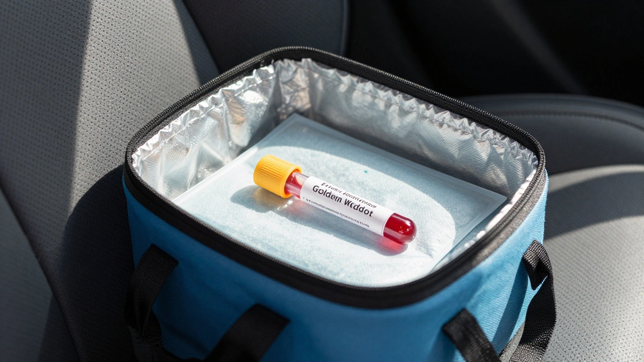 Кровь в термосумке с охладителем на сиденье автомобиля