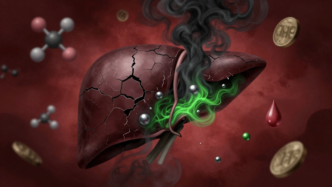 Поврежденная печень выделяет металлические токсины, которые проникают в ротовую полость в виде тумана и частиц.