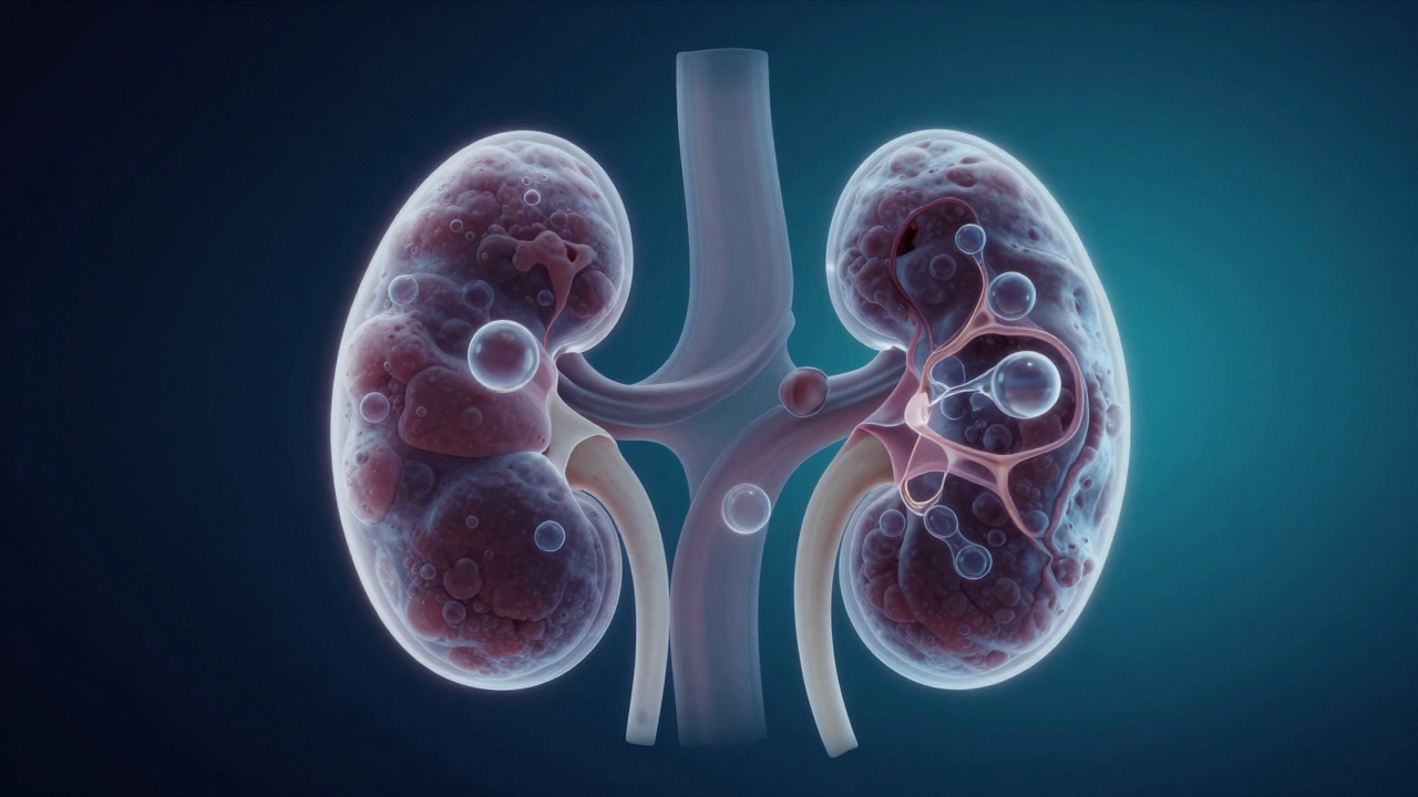 3D иллюстрация почки и яичника с простыми и сложными кистами
