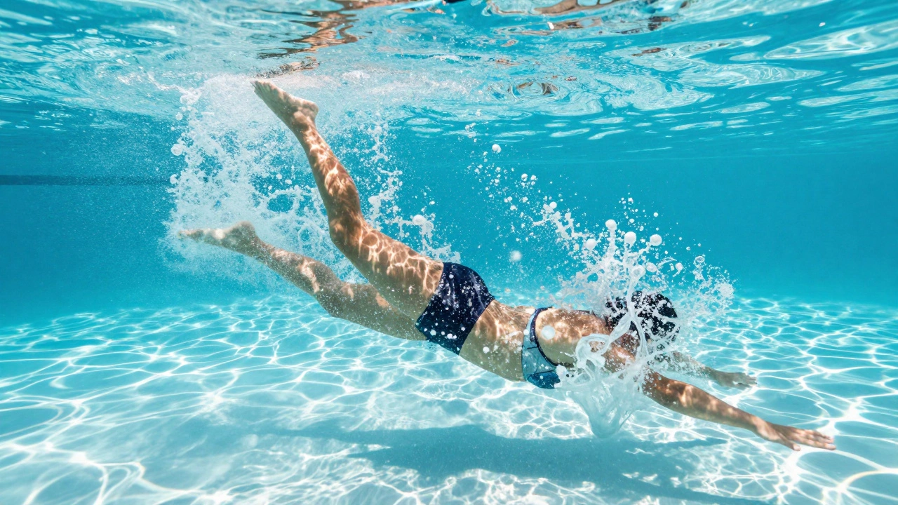 Человек выполняет реабилитационные упражнения в бассейне