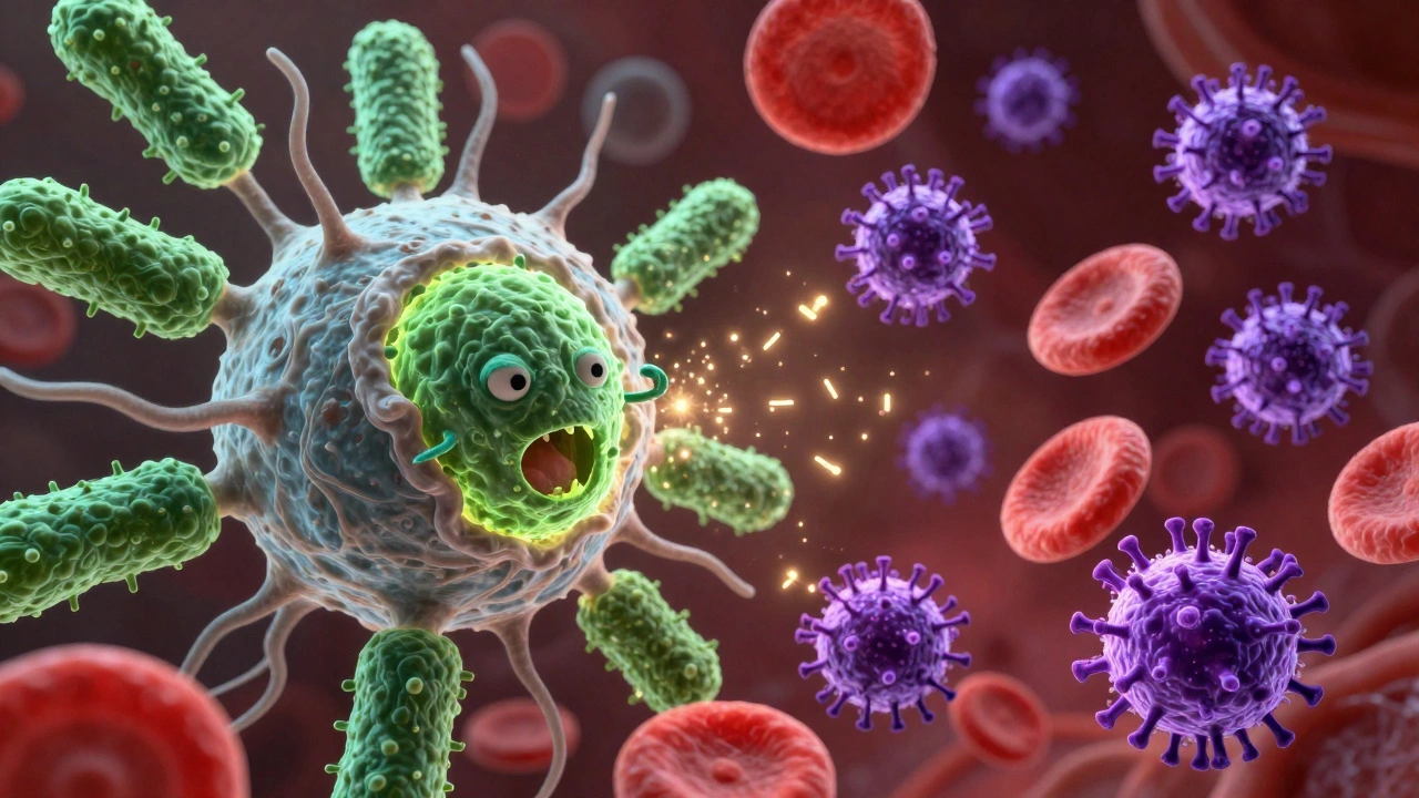 Микроскопическая борьба лейкоцитов с вирусами и бактериями