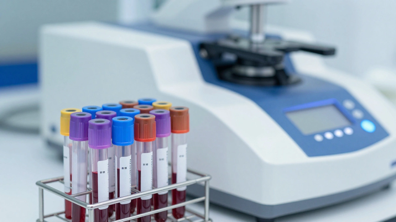 Пробирки с кровью в медицинской лаборатории для биохимического анализа