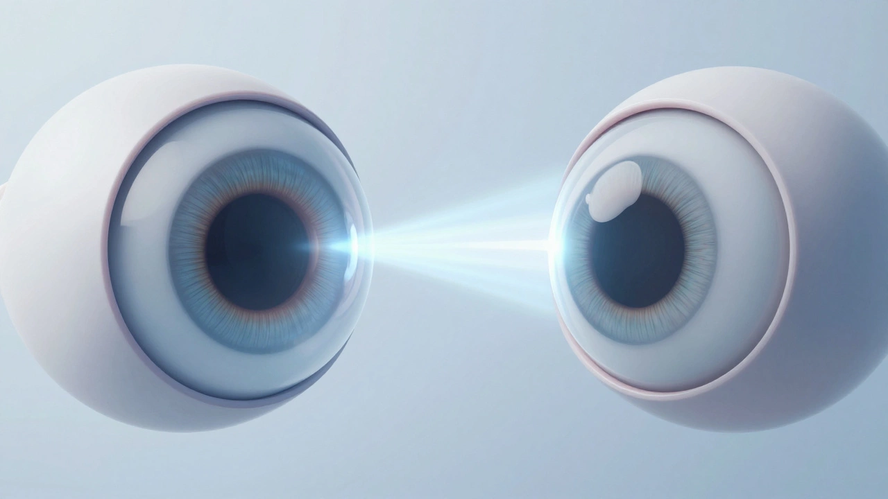 Сравнение здорового прозрачного хрусталика глаза и помутневшего при катаракте