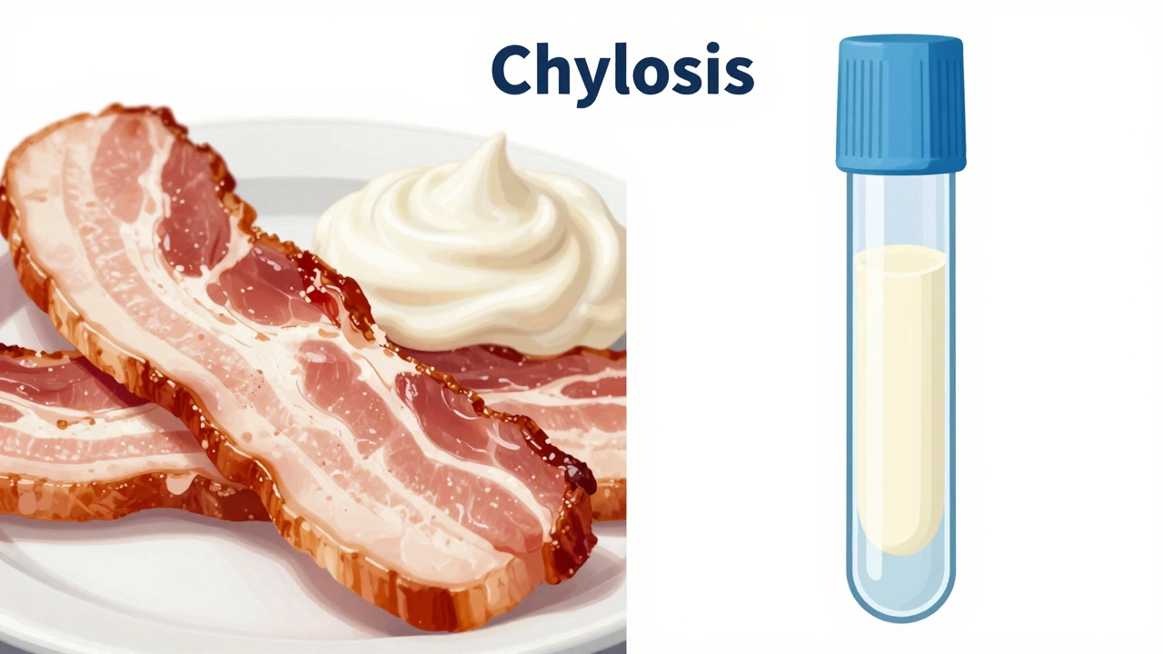 Сравнение жирной пищи и мутной сыворотки крови при хилезе