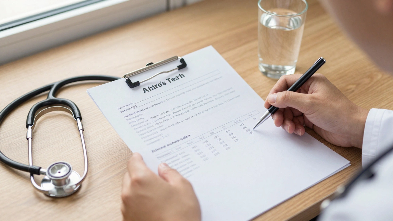 Врач изучает результаты анализа крови на столе